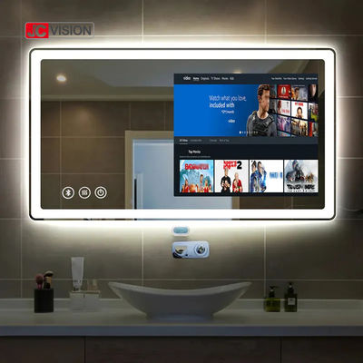 JCVISIONのホテルの家のタッチ画面 ミラーTV人間の特徴をもつLEDのスマートな浴室ミラーIP65